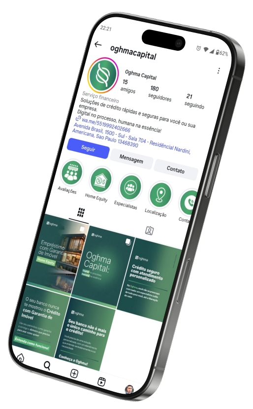 Mockup do perfil da Oghma Capital nas redes sociais